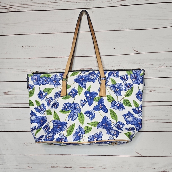 Dooney & Bourke Blue Bougainvillea Floral Handbag - Picture 2 of 15